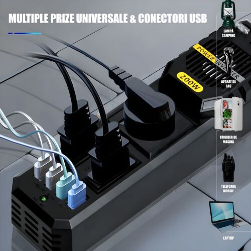Linomag® 200W Autoinverter s USB portami a univerzálnym cestovným adaptérom