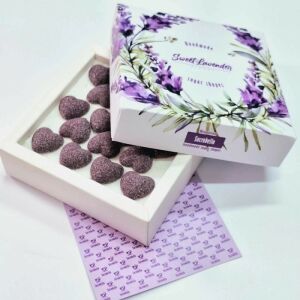 Cukrobello Sweet Levandula – 32 db levendula ízesített szívformájú kézműves cukor 118320352 - Potraviny & Nápoje