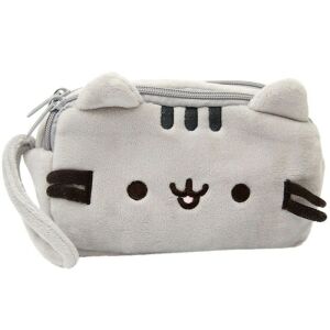 Multifunkcionális iskolai tolltartó és kozmetikai táska plüss macskával, bézs, 18x10,5x7 cm