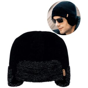 Uniszex meleg téli sport sapka fülvédővel, fekete, akril fonal, 21x25 cm