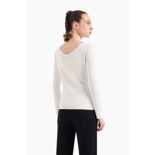 Armani Exchange weißer Langarm-Pullover für Damen, Rückansicht
