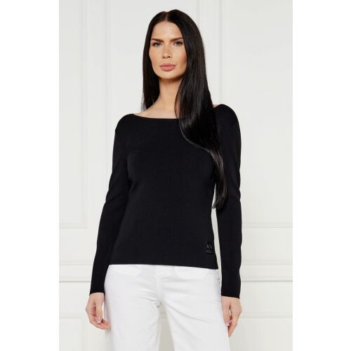Pulover negru Armani Exchange pentru femei cu mâneci lungi și decolteu rotund