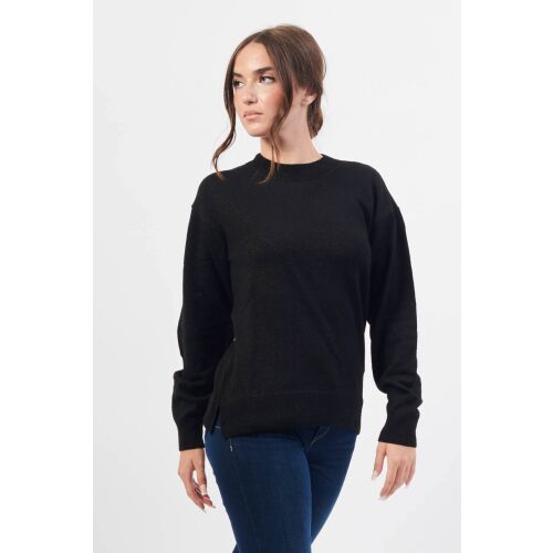 Armani Exchange Damenpullover in Schwarz mit silbernen Details, Vorderansicht