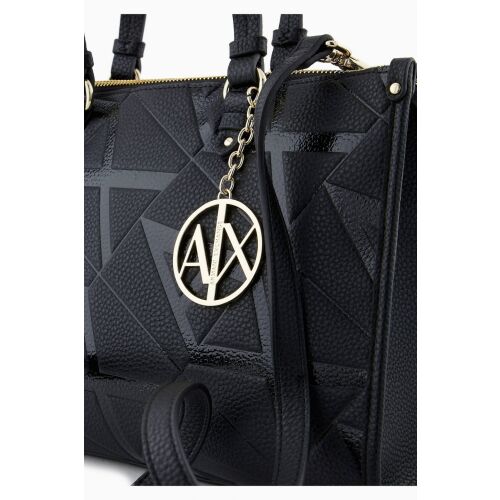 Čierna crossbody taška Armani Exchange s geometrickým vzorom a zlatými doplnkami