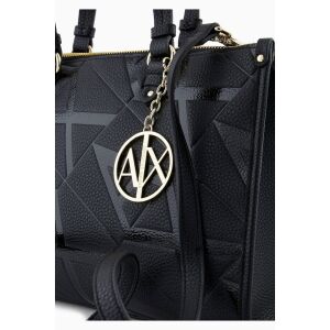 Armani Exchange schwarze Schultertasche mit geometrischem Muster und goldenen Details - Koffer & Taschen