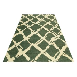 Dywan Bakero Kelim Modern 225, 120x180 cm, zielony i kremowy wzór marokański - Dom i ogród