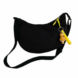 Dollcini schwarze Halbmond-Umhängetasche mit Enten-Schlüsselanhänger - Koffer & Taschen