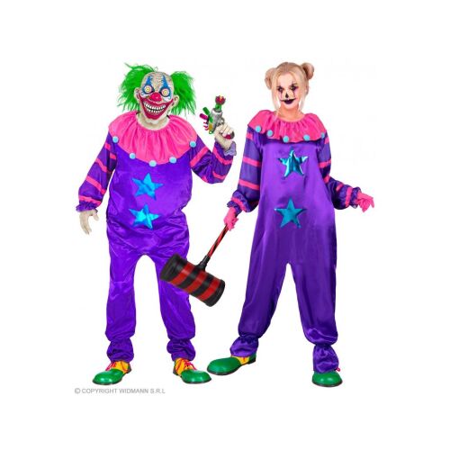 WIDMANN Horror Bohóc Jelmez Felnőtteknek, Unisex M Méret, Lila és Rózsaszín Overál - Jelmez felnőtteknek