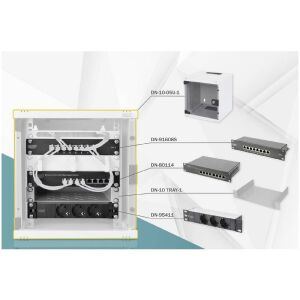 Digitus DN-10-SET-1 стойка за монтиране на стена, 8U, с захранващ блок, пач панел и мрежов превключвател - Шкаф за стелажи