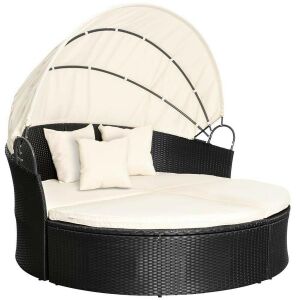 Florida Luxus Rattan Napozóágy, Napozó sziget - Fekete - Napozóágy & Nyugágy