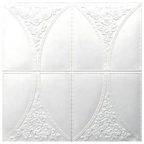 40 db S DEPOT® tapéta csempe készlet, 3 mm vastag, mérete 70x70 cm, elegáns virágmintás, fehér