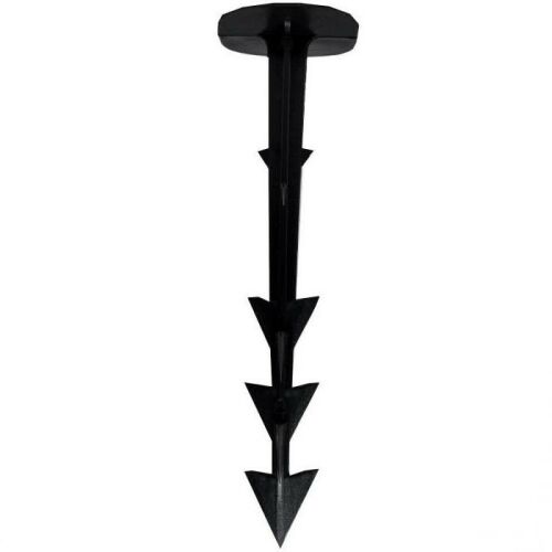 Fekete műanyag talajhorgony kerti textíliák, gyomháló vagy vakondháló rögzítéséhez