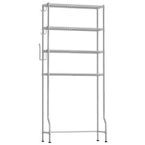 Prázdny 4-poschodový úložný regál nad WC, strieborno-sivý - Kúpeľňová policová jednotka