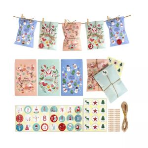 Karácsonyi adventi naptár szett 24 papírzacskóval, matricákkal, csipeszekkel és zsineggel - Homyl