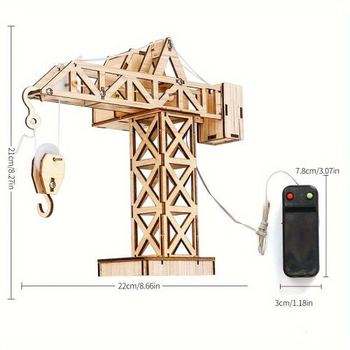 Jucării STEAM Macara turn din lemn 3D Puzzle cu telecomandă, model asamblat