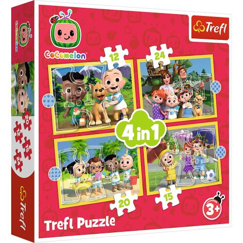 Trefl Cocomelon 4 în 1 Puzzle, 12, 15, 20, 24 piese puzzle pentru copii
