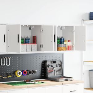 vidaXL 2 db fehér szerelt fa garázs fali szekrények 118384495 - Faliszekrény