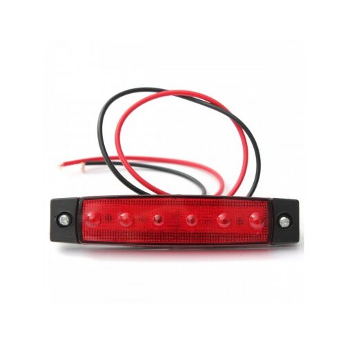 Piros LED-es autó lámpa, 6 SMD, 12V, 95mm x 20mm, vezetékekkel és rögzítő furatokkal