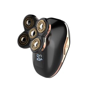 Marske HM1688 5D maszynka do golenia wielofunkcyjna, czarna i różowe złoto, widok pod kątem, pokazujący wyświetlacz cyfrowy - Elektryczna maszynka do golenia