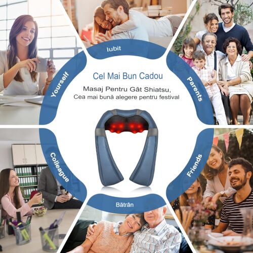 Profesionálny masážny prístroj Shiatsu King Relax na krk, chrbát, bedrá, brucho a nohy, s vyhrievaním, modrý/sivý