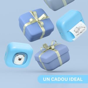 Mini hordozható nyomtató MX3U, BLUE, Ursulet, EALMEU®, Bluetooth, telefonos alkalmazás, IOS/Android kompatibilis, termikus, toner nélkül, integrált akkumulátorral, 5 öntapadó fehér tekercs + 118390195 - EALMEU