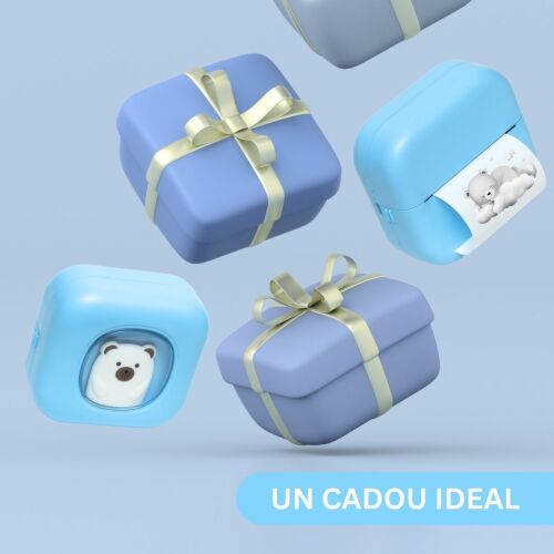 Tragbarer Minidrucker MX3U, BLAU, mit Ursulet, EALMEU®, Bluetooth, Telefonanwendung, IOS/Android-kompatibel, Thermodruck, ohne Toner, integrierter Akku, 5 selbstklebende weiße Rollen + 5 weiß 118390195