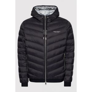 Emporio Armani schwarze Daunenjacke mit Kapuze, Vorderansicht - Herrenbekleidung