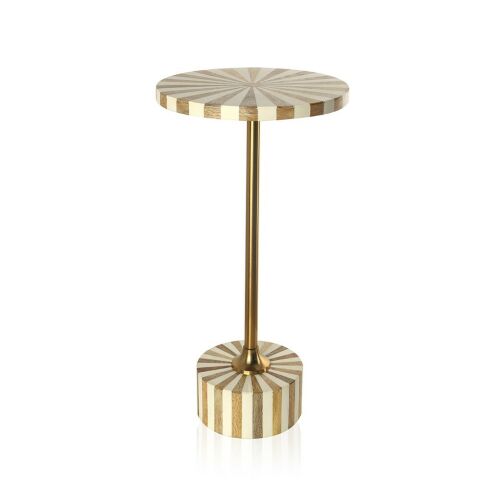 KARE Domero Cirque 25 Mangófa Kisasztal Fehér-Arany Sugaras Mintával 118405088