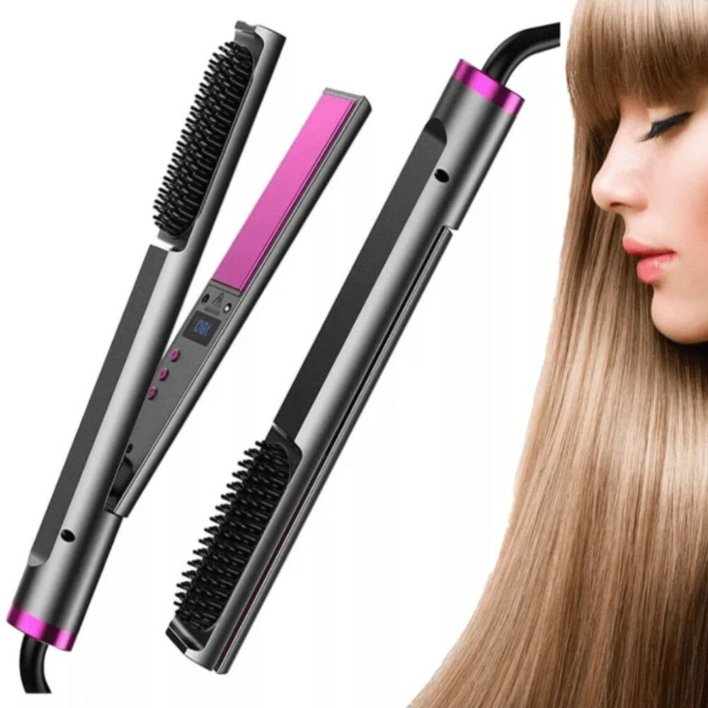 3 v 1 kulma, kulma a rovnací hrebeň s nastaviteľnou teplotou, pre suché a mokré vlasy - sivá-fialová