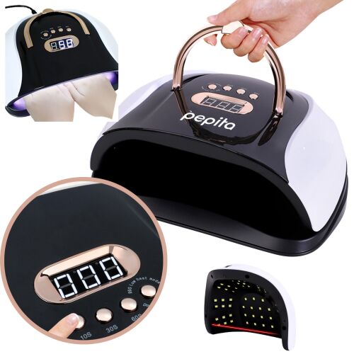 Pepita professional UV LED nail lamp with timer and motion sensor, showing the inside of the lamp with LEDs and the timer display