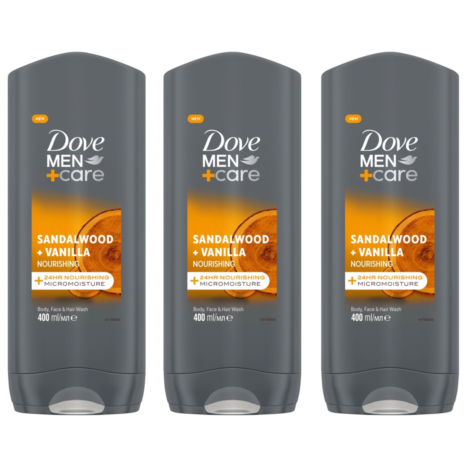 E-shop Dove Men+Care pánsky sprchový gél Sandalwood + Vanilla 3x400ml