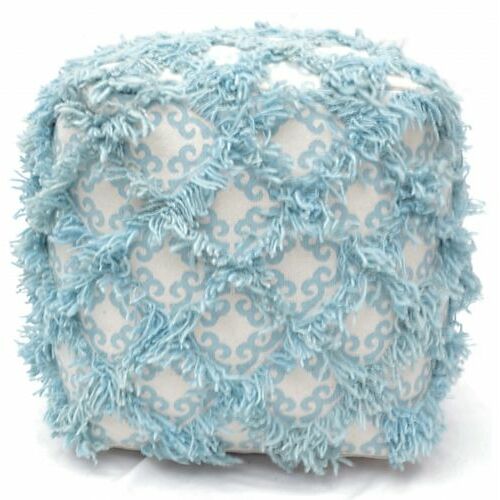 Bakero Pouf Allure aqua (40x40 cm). Négyzet alakú, aqua színű puff mintás dizájnnal és rojtokkal.