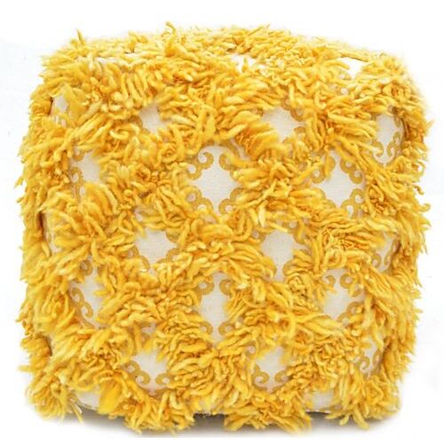 Bakero Allure arany puff, négyszögletes ülőke sárga szőrmés mintával