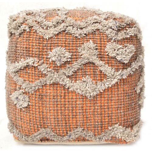 Bakero Pouf Keoni szürke/narancs, négyzet alakú pamut és juta puff