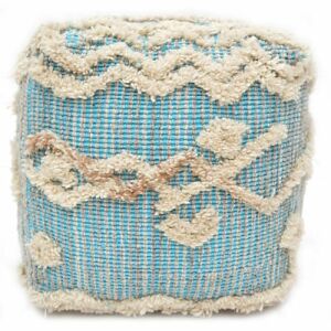 Bakero Pouf Keoni szürke/aqua (40x40 cm). Szőtt pamut és juta puff egyedi dizájnnal. - Bakero