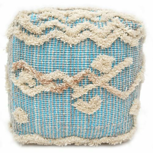 Bakero Pouf Keoni szürke/aqua (40x40 cm). Szőtt pamut és juta puff egyedi dizájnnal.