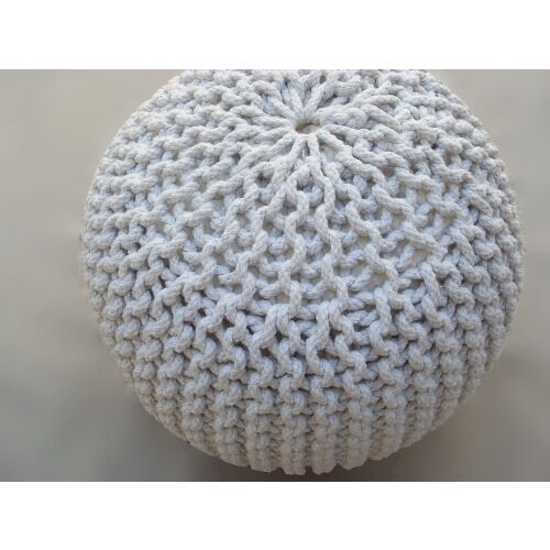 Bakero Pouf hűvös fehér, 50x50 cm, kötött pamut puff