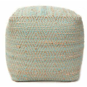 Bakero Pouf Abella aqua, négyzet alakú szövött puff, világoskék és bézs - Bakero