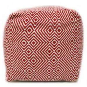 Bakero Pouf Martos rot-weiß, quadratischer Hocker aus Baumwolle - Innenarchitektur