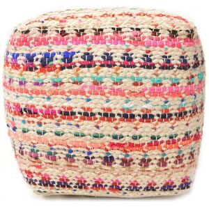 Bakero Pouf Prizma elefántcsont/multi, szögletes szőtt puff, 40x40 cm - Bakero