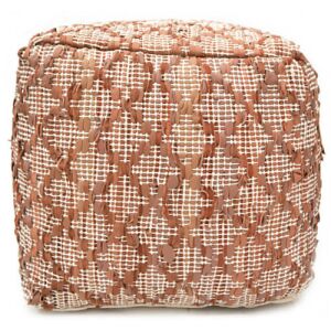 Bakero Pouf Minot barna (40x40 cm). Kézzel készített, négyzet alakú bőr és pamut puff. - Bakero