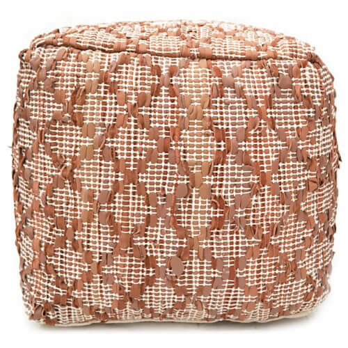 Bakero Pouf Minot barna (40x40 cm). Kézzel készített, négyzet alakú bőr és pamut puff.