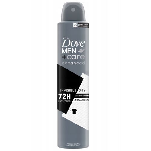 Dove Men+Care Advanced Invisible Dry Deodorant 200ml, 72 hour protection, anti-white marks, anti-yellow stains
