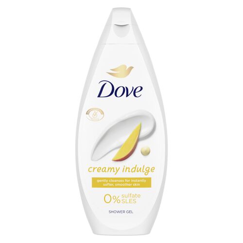Dove Creamy Indulge sprchový gél, 450ml, vôňa manga, bez sulfátov, jemné čistiace prostriedky, mäkká a hladká pokožka