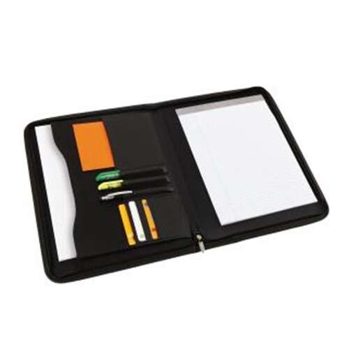 Čierna ALBA konferenčná zložka so zipsom, formát A4, s držiakom na pero, vizitku a CD, blokom, úložným priestorom na dokumenty, otvorený pohľad