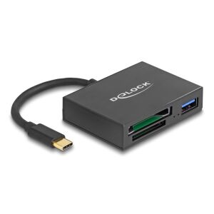 Delock USB-C kártyaolvasó XQD és SD memória kártyákhoz, valamint egy USB 5 Gbps A-típusú port (91711) (91711) 118590909 - Kártyaolvasó