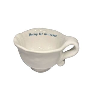 Fehér kerámia bögre "Horny for no reason" felirattal, Incartato Ceramics - Teáscsésze
