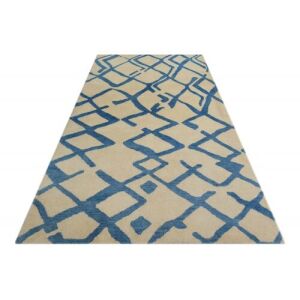 Bakero Wool Tuft 4605 beiger Teppich mit blauem geometrischem Muster, 153x244 cm - Innenarchitektur