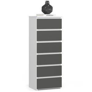 Akord - Fehér/Szürke 6 fiókos Komód CL6, 109x40x35 cm, CLP rendszerű bútor, laminált lemez, ABS szegély, matt felület, önszerelés, fiókzárás biztosítékkal