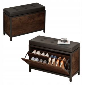 Fodym Retro Schuhschrank mit gepolsterter Sitzbank, offene und geschlossene Ansicht - Schuhregale